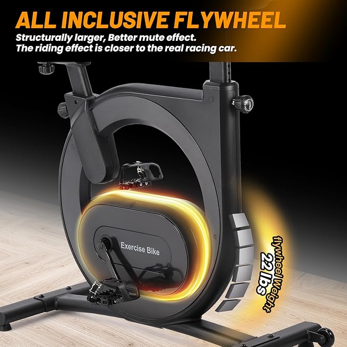 GarveeLife Stationary Bikes for Home, Electromagnetic Control Exercise Bike, Indoor Cycling Bike with Shuttle Smart Knob, Magnetic Resistance/Brake Pad, Low Noise with App, Upgraded Version Seat