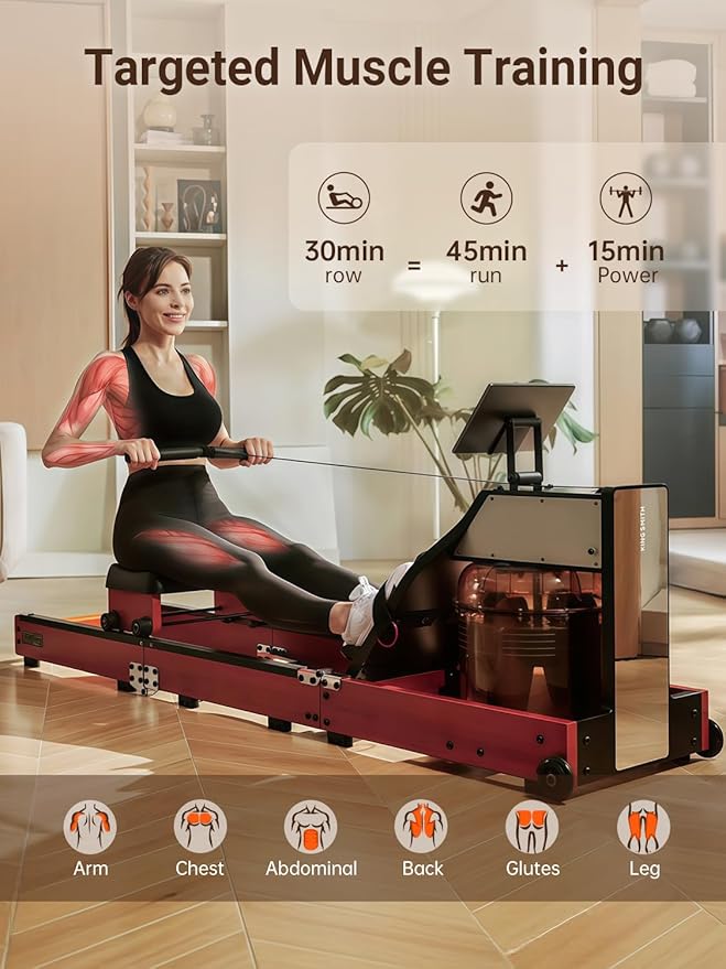 KINGSMITH Magnetic/Water Row Machine for Home Rower 331LB Weight Capacity, Folding Rowing Machine with LED Monitor, App Supported, Tablet Holder, Comfortable Seat, Trifold Home Rowing Machine