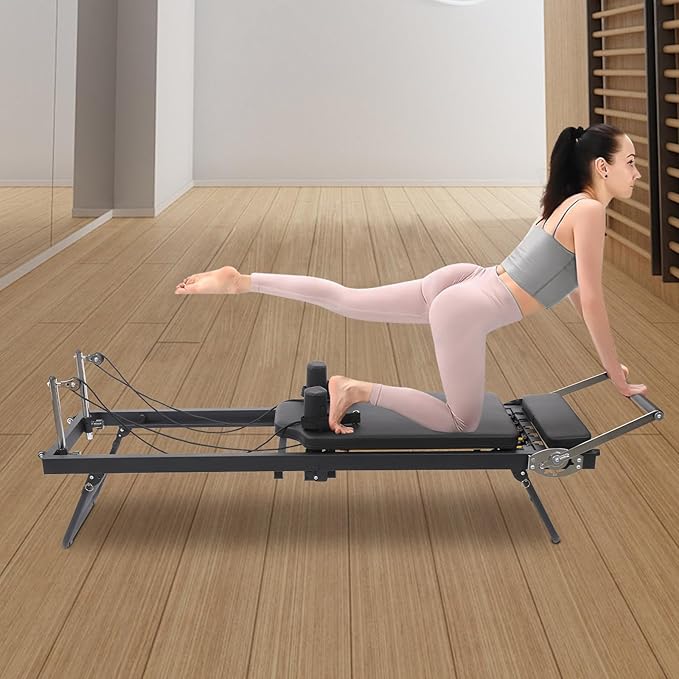 Foldable Pilates Reformer Machine with Adjustable Resistance & 264lbs Capacity, Multifunctional Yoga Fitness Equipment for Home Gym, Studio, Pilates Enthusiasts