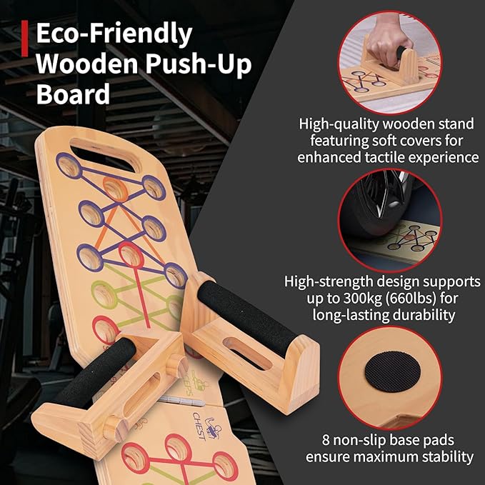 Foldable wooden Push up Board, Portable Push up Stand 14 in 1 Muscle Builder with Graphics Guide and 2 Solid Wood Pushup Handles