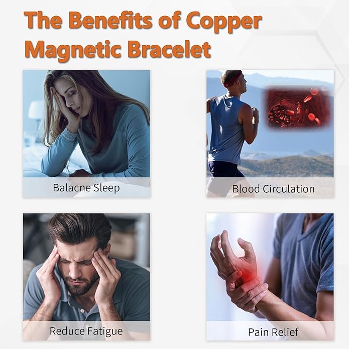 MagEnergy Copper Bracelet for Men, 3-Row Magnet Design, Ultra Strength Magnetic Bracelet 99.99% Pure Copper Wristband Adjustable Jewelry Gift with Sizing Tool