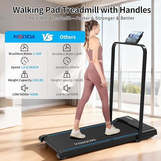3 in 1 Walking Pad Treadmill with Handle | 1.5HP Under Desk Treadmill for Home Office | Foldable Compact Walking Jogging Running Machine | 220LBS Capacity, ≤45dB Quiet Treadmill