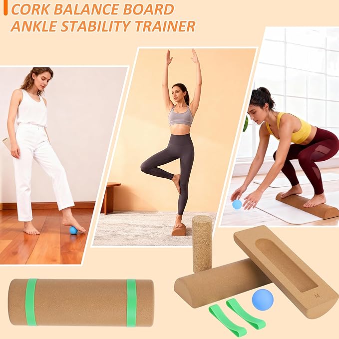 Cork Balance Board Ankle Strengthener Trainer, Foot Balance Trainer for Arch Support and Foot Pain Relief, Cork Leg Ankle Strengthening Equipment for Home, Office Fitness Equipment
