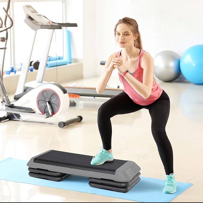 43 Inches Aerobic Step Platform 3 Levels Adjustable Aerobic Stepper with 4 Extra Risers and Anti Slip Surface, Exercise Training Workout Equipment for Home&Gym Cardio Strength & Training