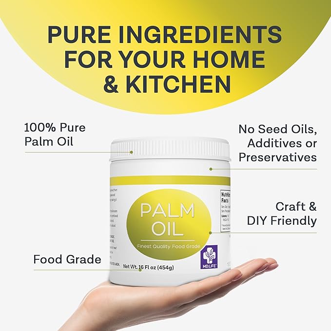 MD.LIFE PALM OIL - 16oz - Sustainable Food Grade Palm Oil for Cooking - Great for Soap Making Supplies, Cooking Oil, Creams and Lotions