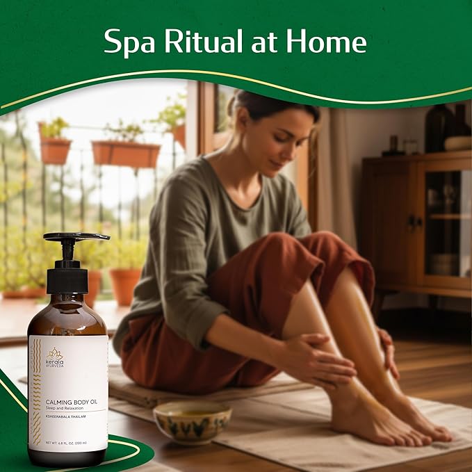 Kerala Ayurveda Calming Body Oil for Relaxation and Sleep (6.8 Fl Oz) | Ksheerabala Thailam | Herbal Foot Massage Oil to Destress & Rejuvenate | Non-Habit Forming | Ayurvedic Recipe for Relaxation