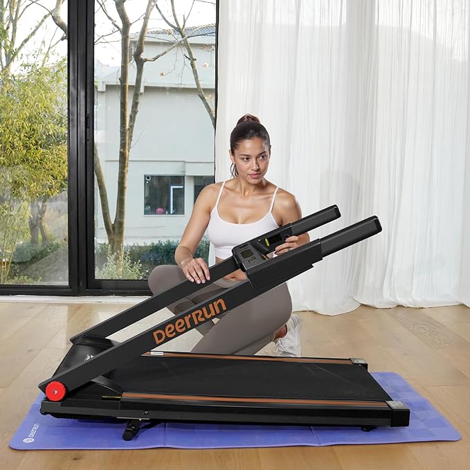 DeerRun Foldable Treadmill for Home with 5% Manual Incline and Handlebar, 0.6–7.5 MPH for Walking and Running, 3.0 HP, 300 lb Capacity, App & Remote Control