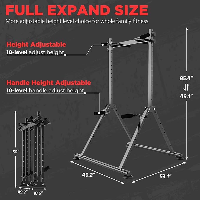 Folding Power Tower Dip Station Pull Up Bar, Multifunctional Pull Up Tower Adjustable Height, Triangular Structure Strength Training Workout Equipment for Home Gym Fitness