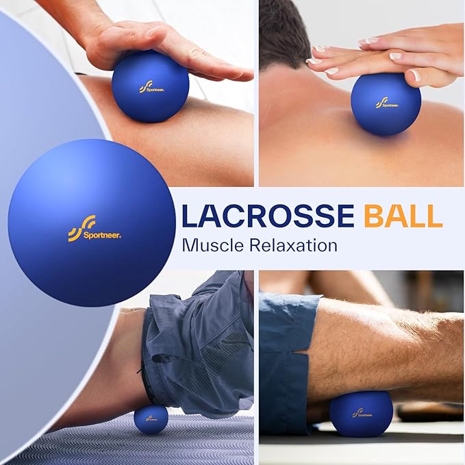 Sportneer 4 in 1 Foam Set, Muscle Relax Kit with 2 Textured Foam Rollers, Stringed Exercise Ball, Lacrosse Ball for Muscle Shoulder Back Leg Whole Body Relax Fitness Yoga