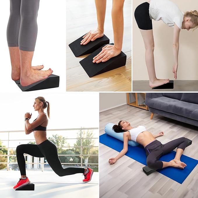 2 Pack Squat Wedge, Supportive Foot Wrist Exercise Wedge for Squat, Yoga, Pushup, Balance, Stretch, Strength, Pilates, Plank, Physical Therapy - EVA Riser Block for Men & Women