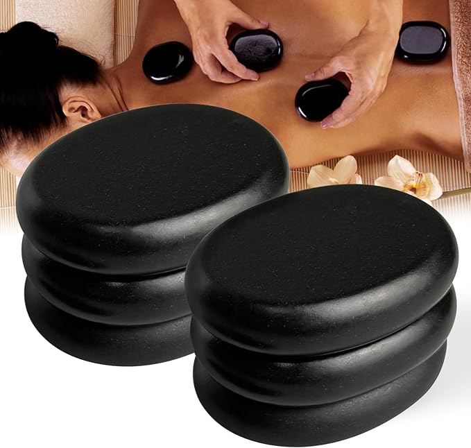 Hot Stones Massage Set - 6 Large Oval Basalt Hot Stones Massage Kit, 2.36 * 3.15 Inch Hot Rocks Massage Stones for Professional or Home SPA, Relaxing, Healing, Pain Relief