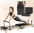 Pilates Reformer 92" Wooden Foldable Reformer Pilates Machine with Springs Pilates Equipment with Jump Board Box 6 Springs for Home Workouts Gym for All Level Users Up to 500 LBS