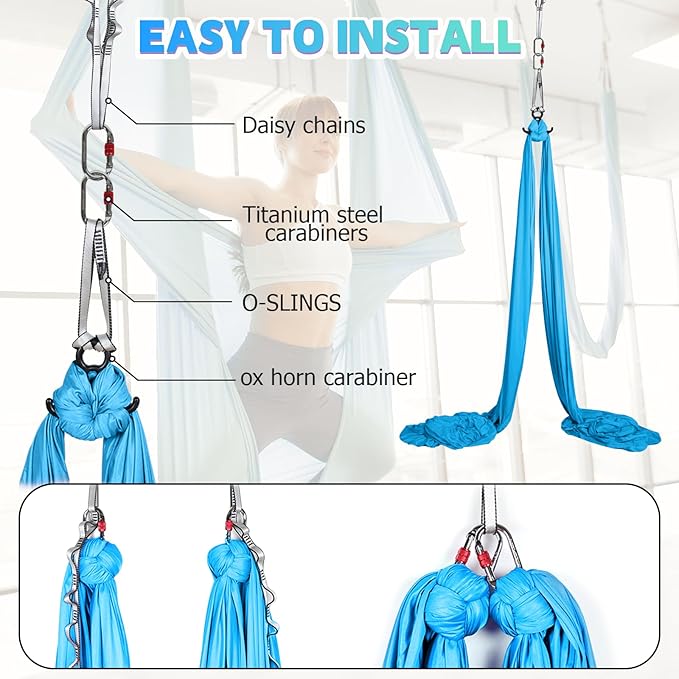 Aerial Silks Kit & Aerial Yoga Hammock - 11Yd Premium Fabric with Hardware - Easy Setup for Flying Yoga, Aerial Swing & Fitness - Supports Up to 14ft Rigging