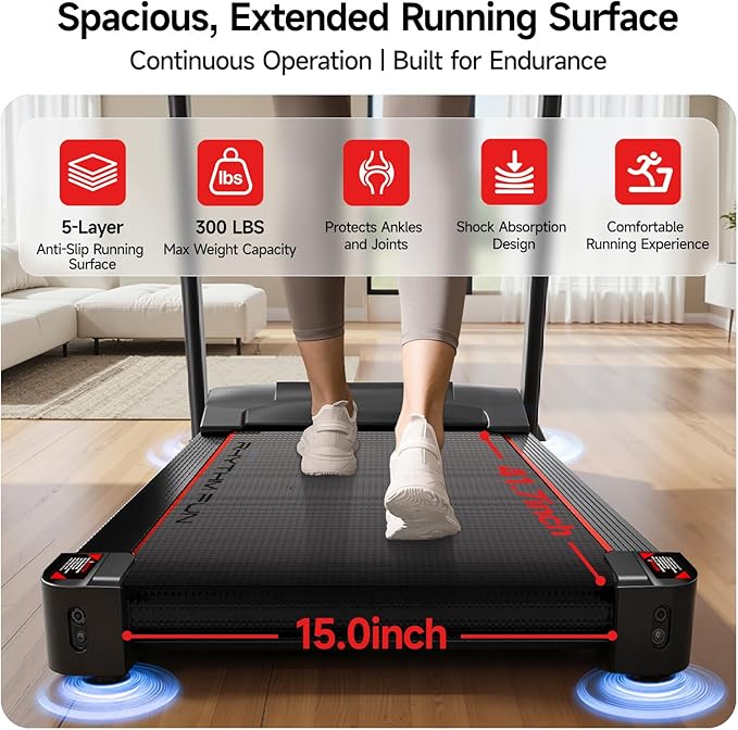 RHYTHM FUN 8.0 MPH Treadmills for Home, Running Walking Pad Treadmill with Incline up to 8%, Foldable Treadmill with Handle Bar, Low Noise Walking Pad for 300 lbs