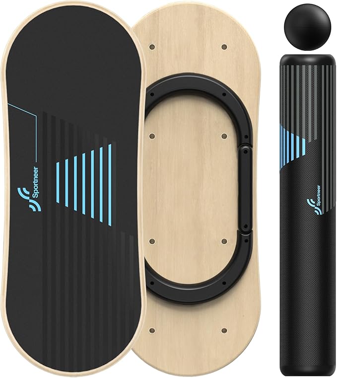 Sportneer Balance Board 7 Modes Wobble Board with Adjustable Stoppers Exercise Balancing Stability Trainer for Improve Balance, Surf Trainer & Physical Therapy - Roller and 2.8'' Ball Included
