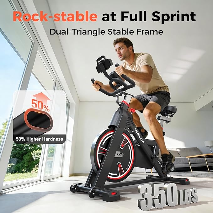 YOSUDA PRO Magnetic Exercise Bike 350 lbs Weight Capacity - Indoor Cycling Bike Stationary with Comfortable Seat Cushion, Silent Belt Drive 010C
