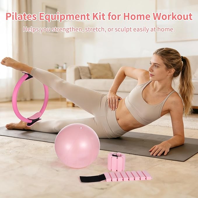 Yoga Full Body Training Pilates Kit for Women, Pilates Ring Set, Weights, Resistance Bands, Pilates Ball for Home Workout, Plus Tape Measure