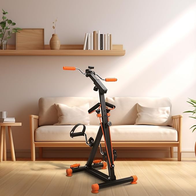 Rehabilitation Trainer Exercise Bike for Seniors, Hand Arm Leg Knee Peddler with Action Roller Handle, Pull Rope Swing Pedal Foot Massage, Adjustable Upper Lower Limb Home Fitness Equipment