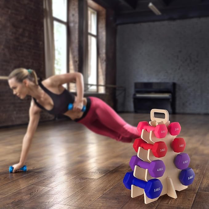 Wooden Dumbbell Rack Stand(Dumbbells Not Included),Small Dumbbell rack Compact Weight Storage with Handle for Home Gym – Supports Strength Training