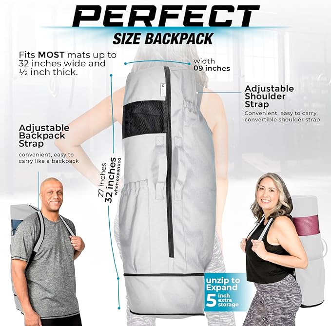 MAGNILAY Yoga Mat Bag - for Women and Men, Yoga Mat Carrier, Fits Mats Blocks and Accessories for Workouts, (32”L)