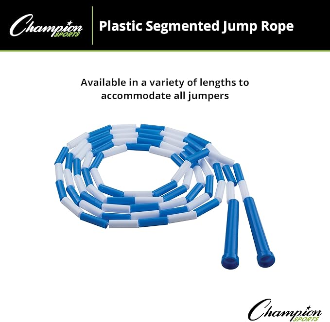 Champion Sports Plastic Segmented Jump Ropes – 7 to 16 ft Lengths – Fun, Durable Ropes for All Ages, Available in Multiple Color Options, Great for Cardiovascular Fitness & Rhythm