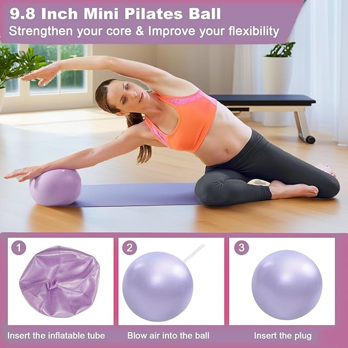 Pilates Essentials Kit for Women, Yoga Exercise Equipment Set for Home Workouts with Mini Ball, Resistance Bands, Sliding Disks & Accessories - Fitness Set for Yoga & Pilates Beginners