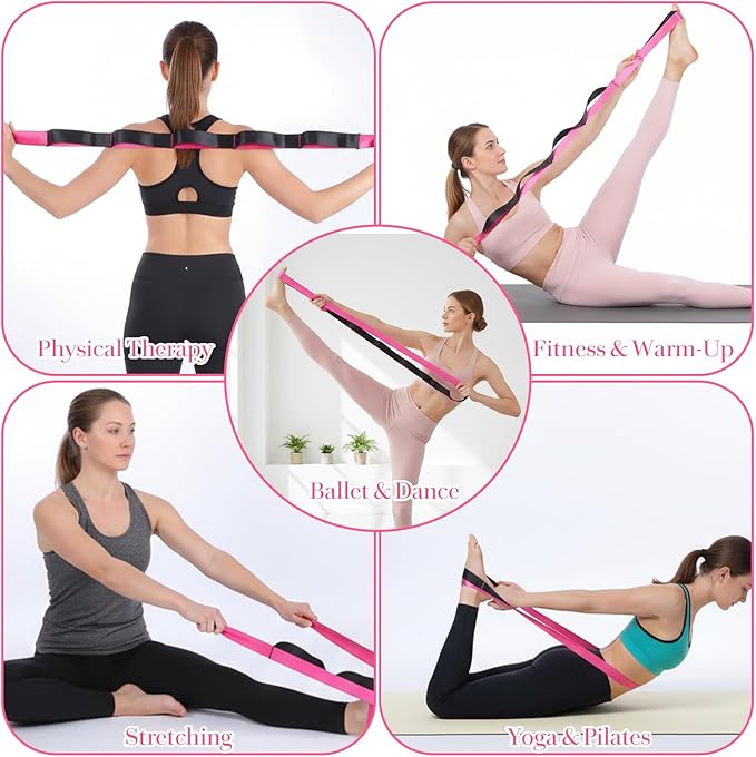 Stretch Straps with 12 Loops, Non Elastic Yoga Straps with Door Buckle for Leg Stretching, Yoga Stretching Band for Physical Therapy, Pilates, Yogas, Gymnastics Exercise, Hamstring and Flexibility