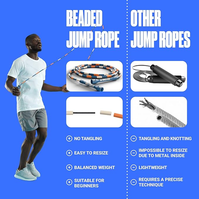 Sportbit Elite Beaded Jump Rope – Adjustable for Kids & Adults, Durable Fitness Skipping Rope for Cardio, Gym, Home & Outdoor Workouts