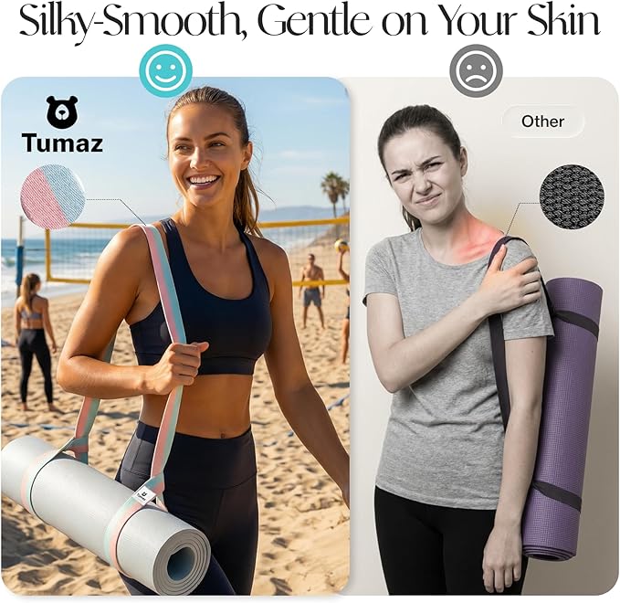 Tumaz Yoga Mat Strap [MAT NOT Included] (2 Sizes) with Extra Thick & Comfy Delicate Texture, Adjustable Yoga Mat Carrier