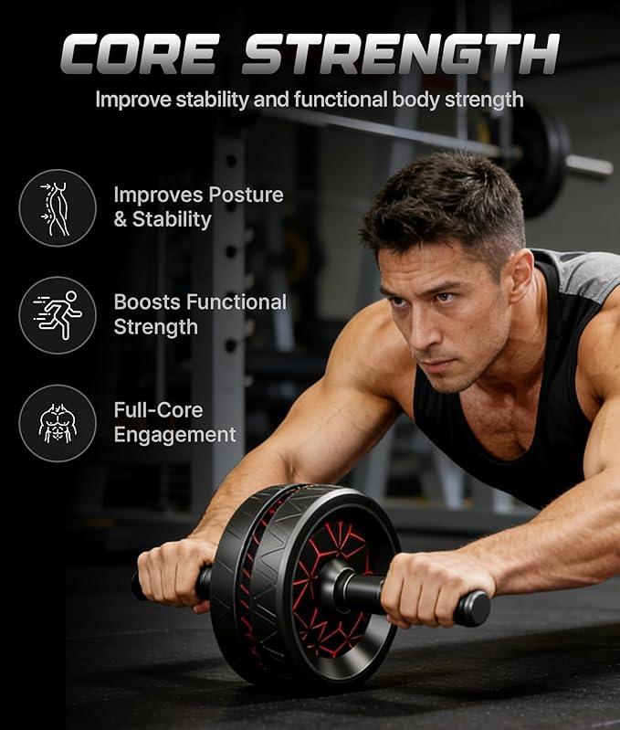ROMIX Ab Roller Wheel, Wide Ab Wheel Roller with Extra Thick Knee Mat for Home Gym Fitness, Abs Workout Equipment for Abdominal and Core Strength Training for Men and Women, Exercise Wheels for Abs