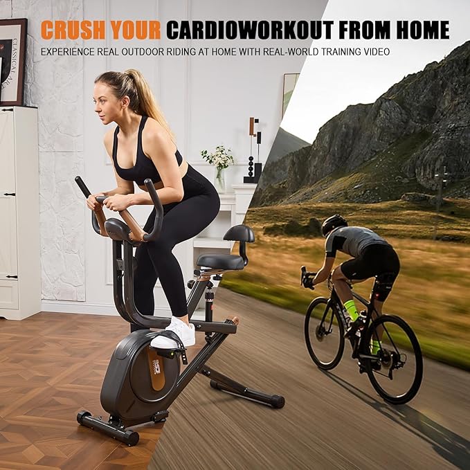 3 in 1 Exercise Bike,Squat Machine,8-level Adjustable Magnetic Bike for Home with App,Squat Rowing Machine, Low Noise Indoor Cycling Bike with 300lbs Weight Capacity,Home Workout Machine