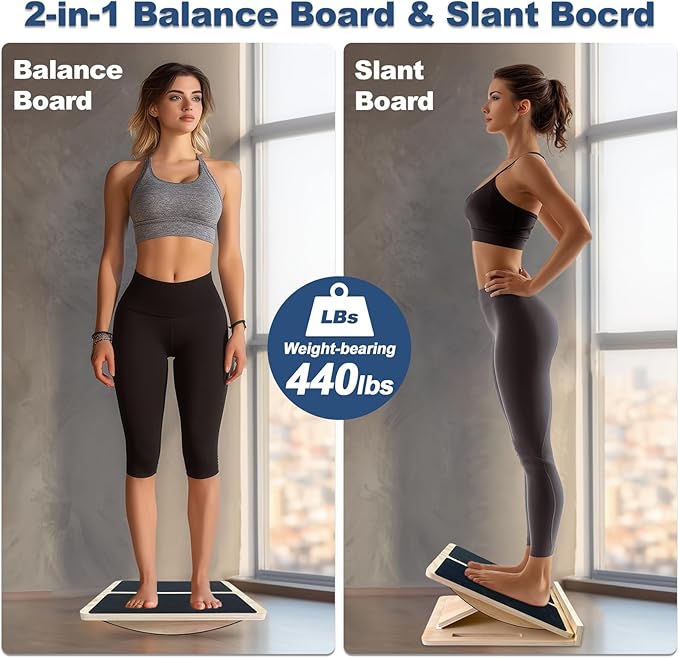 Adjustable Foot Incline Wooden Slant Board For Calf Stretching,440lb Capacity, Balance Velour Stretcher Ankle Stretch Knee Leg Boards Squats Wedge Exercise Fitness Equipment（sland &Balance Board)