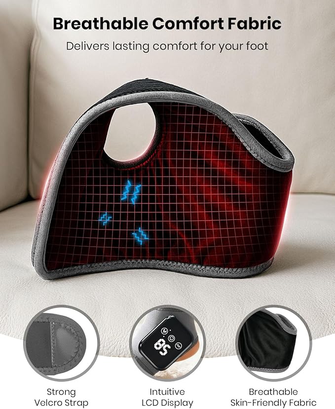 Foot Renew Massager for Neuropathy, 3-in-1 Cordless & Portable Foot and Ankle Massager for Heel, Arch & Ankle Relief, 3-Level Vibration & Heat, Ideal Gift, Includes Extension Strap (Gray 2pcs)