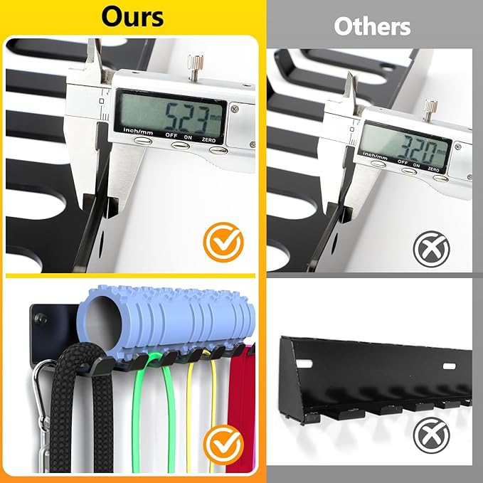 Gym Rack Organizer, Home Gym Accessories Hanger, Wall Mount Hooks for Olympic Barbells, Row Handles, Bats or Tools (E-Book Instruction Included)