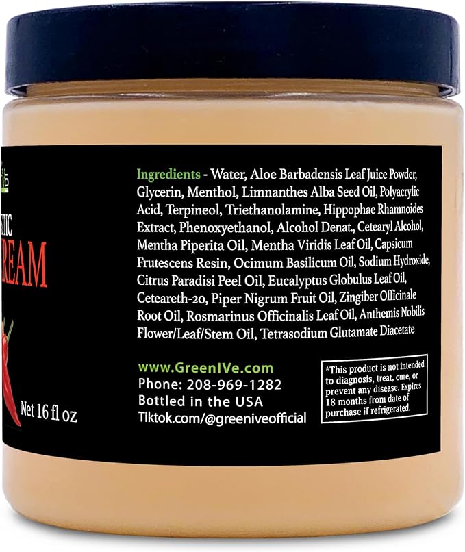 GreenIVe Hot Cream Massage Lotion for Joints Muscles and Skin Tighting Wraps Hot & Cold Sensation Bulk Jar (16oz Jar)