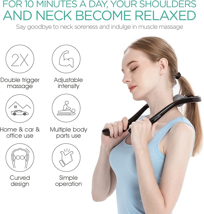 VOYOR Neck Massager Shiatsu Deep Tissue Dual Trigger Point Shoulder Massager for Pain Relief, Ergonomic Handle Design, Lightweight & Portable MS110
