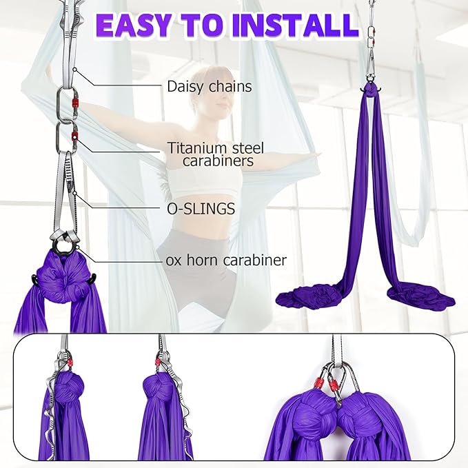 Aerial Silks Kit & Aerial Yoga Hammock - 11Yd Premium Fabric with Hardware - Easy Setup for Flying Yoga, Aerial Swing & Fitness - Supports Up to 14ft Rigging