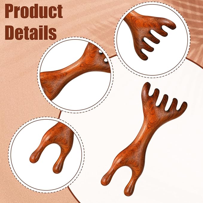 2 Pcs Wooden Massage Tools 5-Claw Wooden Scalp Massager Comb Meridian Therapy Manual Scalp Massager Natural Sandalwood Guas Sha Tools Ergonomic Handheld Massage Stick For Head Neck Face Nose Jaw