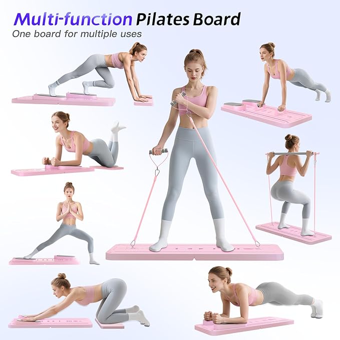 5 in 1 Pilates Board, Foldable Pilates Reformer Set with Resistance Bands, Portable Pilates Sliding Board, Trainer Machine for Home Workout, Ab, Core, Fitness, Exercise