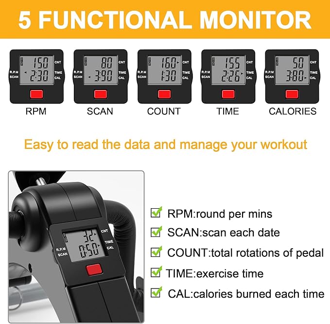Pedal Exerciser Desk Exercise Bike Leg and Arm Exercise Bike with LCD Monitor Foldable and Porable (Black/Grey)