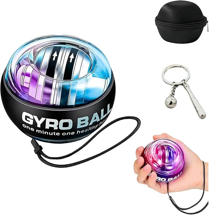 Hand Grip Strengthener Ball, Wrist Ball gyro ball Exerciser, Auto-Start Wrist Balls Hand Exerciser, Devices with LED Lights for Strengthening Arms, hand strengthening devices,powerball gyro exerciser (Baseball)