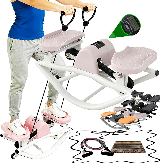 Rock Stepper Side to Side Lateral Rocking Stepper Side To Side with Digital Display（𝟒-𝟖 𝑫𝑨𝒀 𝑫𝑬𝑳𝑰𝑽𝑬𝑹𝒀）Rock Stepper Exercise Machine With Resistance Bands,Home Workout Machine (PINK, SETS)