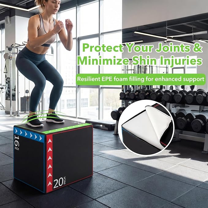 Goplus 3-in-1 Plyometric Jump Box, 16"x20"x24" Soft Foam Plyo Box with 3 Heights, Non-Slip Cover for Home Gym Strength, HIIT, Step-Ups, Agility Training, HIIT, Agility Workouts