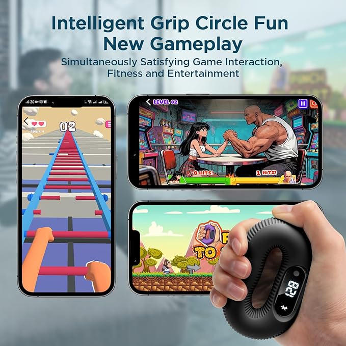 Smart Grip Trainer, Supports Multiple Game Interaction and HID Mode Video Browsing,Grip Strength Trainer for Fitness, Stress Relief and Rehabilitation Training, Resistance 30 Pounds Hand Trainer Black