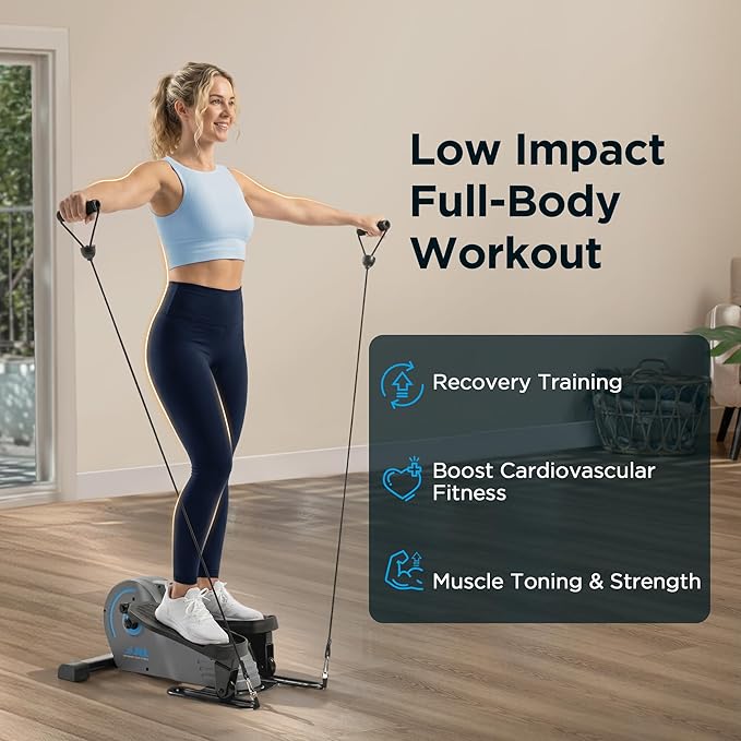 JLL Elliptical Exercise Machine, Mini Elliptical Cross Trainer 2-in-1 Sit/Stand, 8-Level Magnetic Resistance, Compact Home & Office, LCD Monitor, Free Smart Fitness App, Transport Wheels