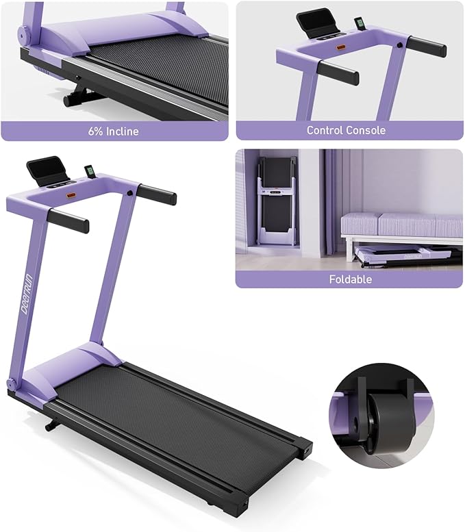 DeerRun Foldable Treadmill for Home with 6% Manual Incline & Handlebar, Compact Folding Walking Pad Treadmill for Walking, Jogging & Running, 0.6-7.5 MPH, 300 lb Capacity, App & Remote Control
