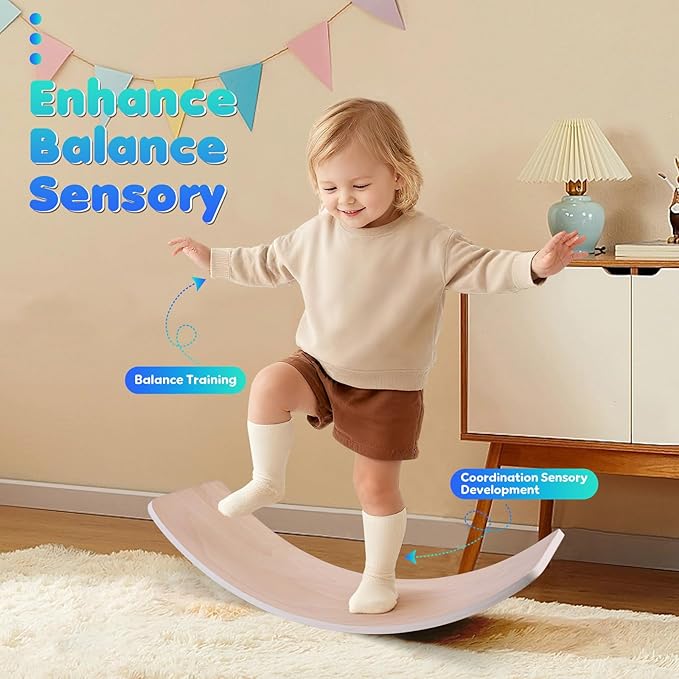 Natural Wood Balance Board for Kids | Montessori Wobble Board for Toddlers & Children Ages 3-8, Open-Ended Waldorf Learning Toy for Indoor Play, Core Balance Trainer, Birthday & Christmas Gift 2026