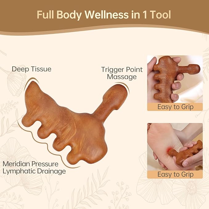 5-in-1 Gua Sha Tool for Face & Body, Lymphatic Drainage Tool, Trigger Point Massage Tool, Meridian Brush Head Massage Comb for Stress Relief, Home Office Self Care
