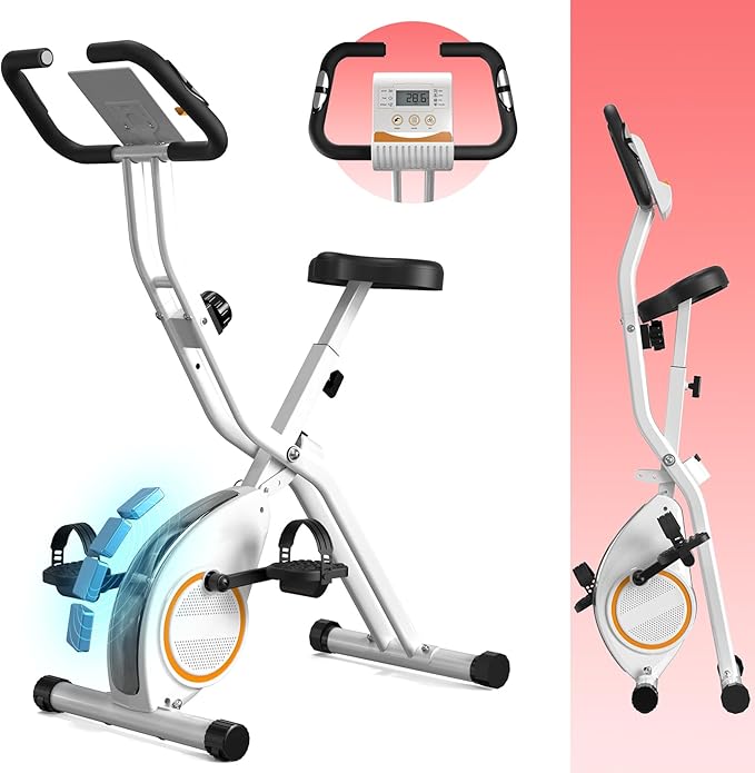 Foldable Exercise Bike for Small Apartments, Stationary Bikes for Home, Indoor Portable Cycling Bike with 16-Level Magnetic Resistance, 260LBS Capacity, 5.5 LBS Flywheel, for Small Space Workout 816