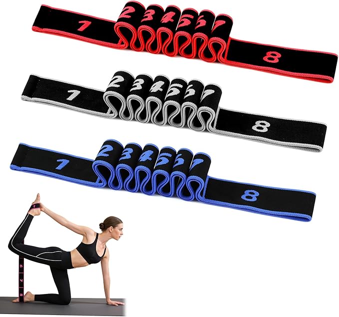 Fitness Resistance Bands with Handles, Adjustable Stretching & Yoga Band for Full Body, 8-Section Elastic Training Band with Clear Marking for Yoga, Stretching, Pilates